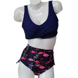 Women's Navy Flamingo Print Swim Set